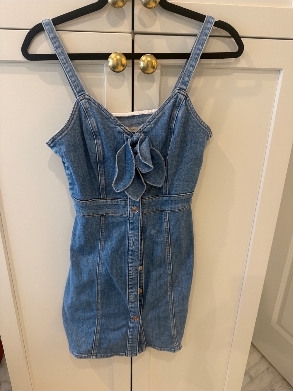 7 For All Mankind Light Blue Denim Mini Dress with Front Tie